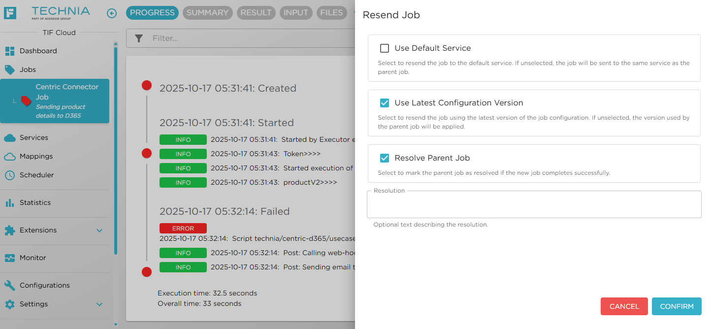 Resend Job Dialog resend job