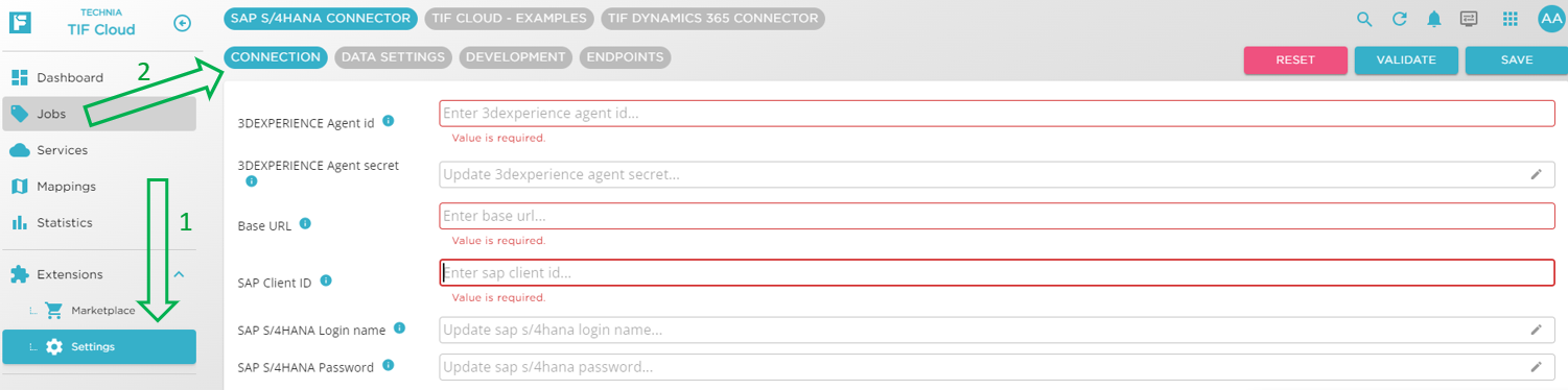 SAP S4HANA Extension Settings Connection