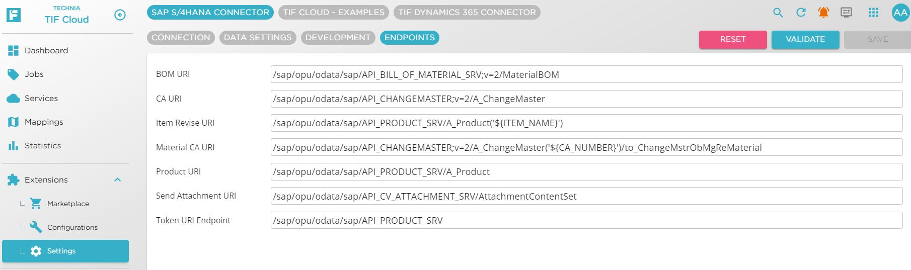 SAP S4HANA Extension Settings Endpoints