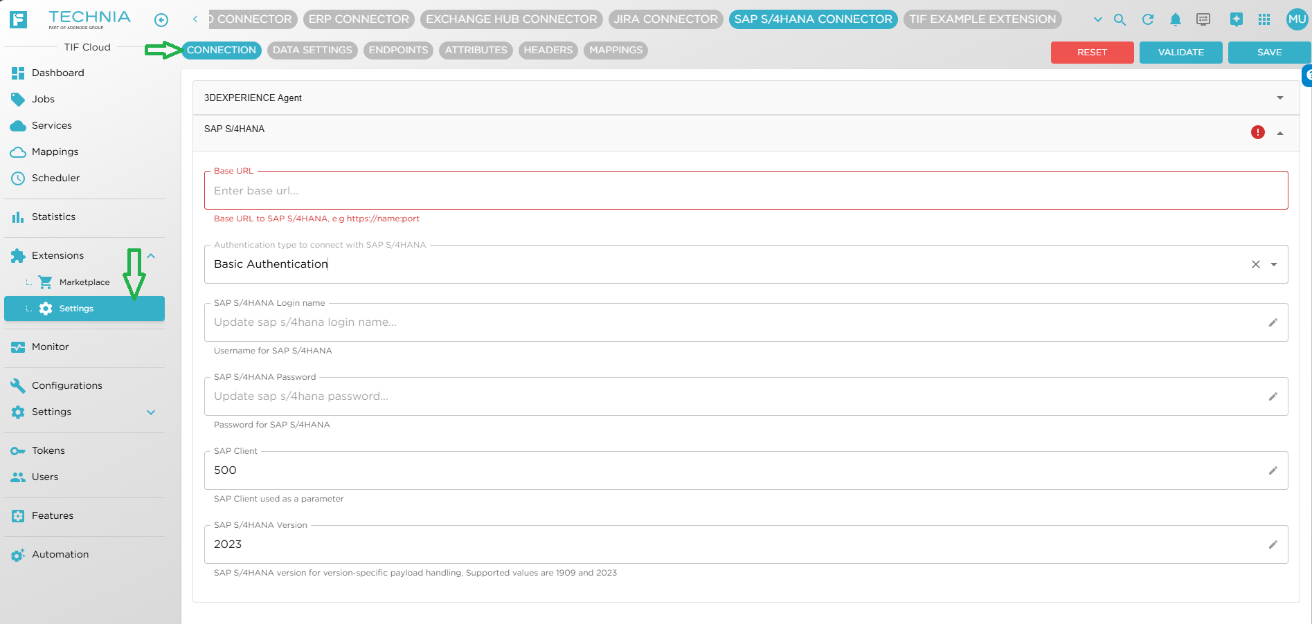 SAP S4HANA Extension Settings Connection 2