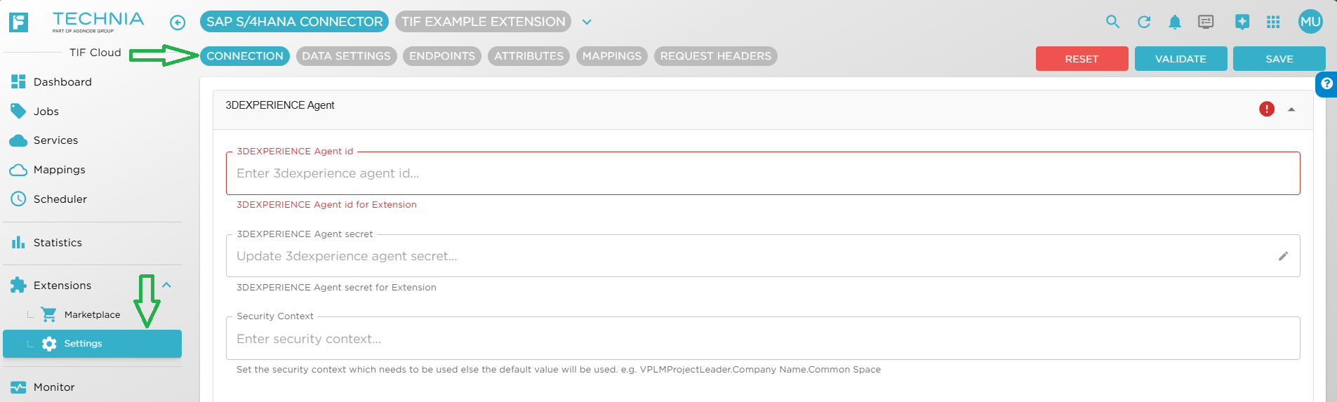 SAP S4HANA Extension Settings Connection 1